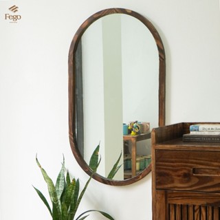  Gương bầu dục treo tường viền gỗ tự nhiên FEGO sang trọng để phòng khách nhà tắm decor cửa hàng 