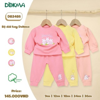 Bộ dài tay thu đông cài vai cotton mỏng Dokma cho bé gái từ sơ sinh