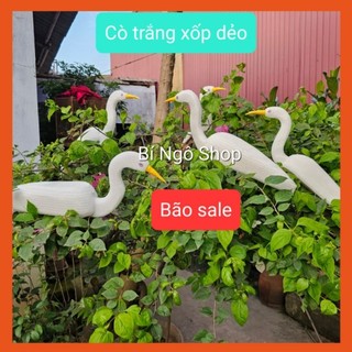 5 con cò xốp đệm dẻo trắng trang trí tiểu cảnh sân vườn