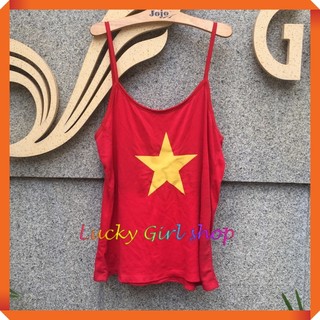 Áo Thun Nữ 2 Dây, Áo Nữ 3 Lỗ Du Lịch In Cờ Đỏ, Cây Tre, Good Morning Việt Nam - Quà Tặng Khách Quốc Tế - Lucky Girl shop