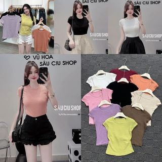 Áo phông xốp mềm trơn cổ tròn co giãn
