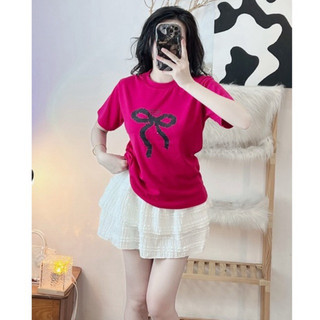 Áo thun nữ form thường in nơ bèo trước xinh mix đồ đẹp