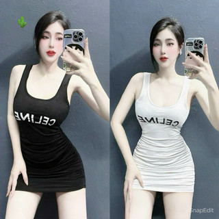 đầm ba lỗ body in chữ ngực tôn dáng chất thun bozip đẹp pcc