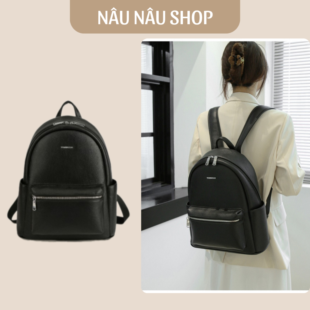 Balo unisex da màu đen đựng vừa a4, laptop 13.3 inch, macbook air, chất da cao cấp NÂU NÂU