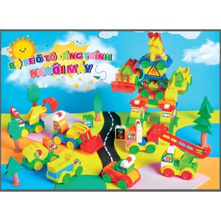 Đồ Chơi Xếp Hình hộp quà đủ kiểu xe công trình, lắp ghép người máy cho bé Vinakids Toy 125 chi tiết