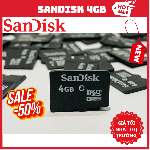 Thẻ nhớ microSD Sandisk 4GB Cho Máy Ảnh Digicam, Điện Thoại Cổ, Loa Nghe Nhạc - Hàng Mới