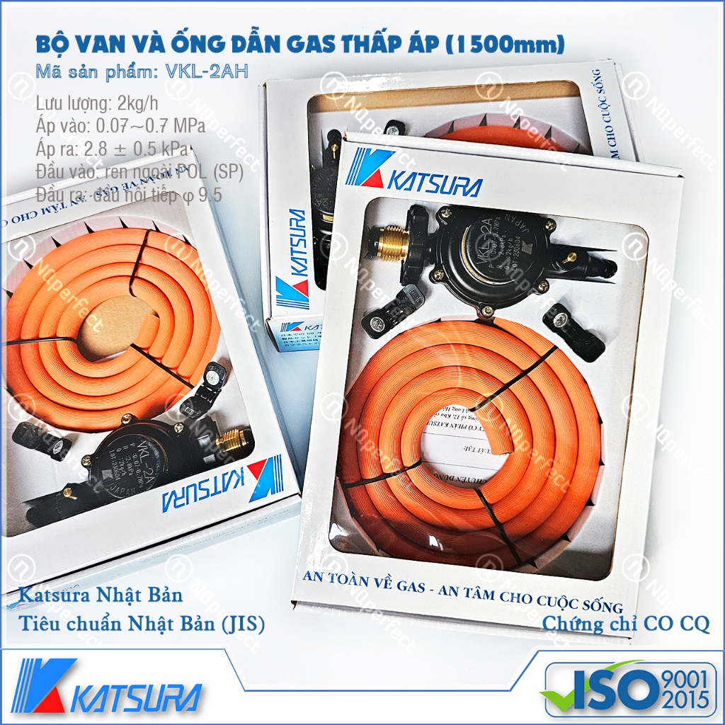 Bộ van bình gas và dây dẫn gas thấp áp KATSURA VKL-2AH 1m5 2kg/h - Hàng nhập khẩu JAPAN (Bảo hành 2 