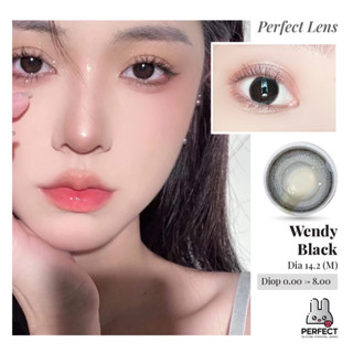 Lens Ảnh Mắt Thật, Wendy Black Perfect Lens, dia 14.2, kính áp tròng đen giãn vừa, có độ cận, có viền