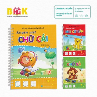 Sách - Bộ 3 Quyển Luyện Viết Thần Kỳ Tự Xóa Chữ Đẹp - Số Đẹp - Nét Cơ Bản Phiên Bản Chuẩn Tiếng Việt - Tặng Kèm Bút  5.0