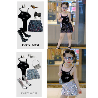 Sét body suit nơ đá kèm váy bling cho bé