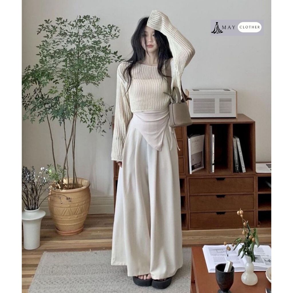 Set Đồ Nữ - Áo 2 Dây Lệch Vai Mix Với Quần Ống Rộng Phong Cách Nhẹ Nhàng Nữ Tính | BigBuy360 - bigbuy360.vn