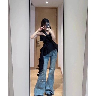 BIGSIZE HIẾU HIẾU (55-95KG) - Set bộ thời trang nữ trẻ trung Áo 2 dây tua rua + Quần jeans dài ống loe