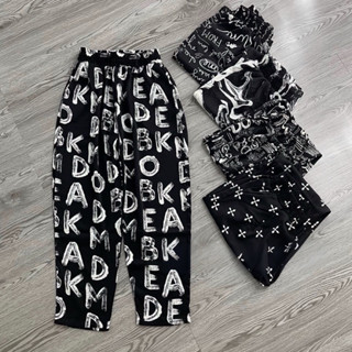 Quần baggy nữ vải lụa cạp chữ nhiều hoạ tiết siêu Hot hit_388