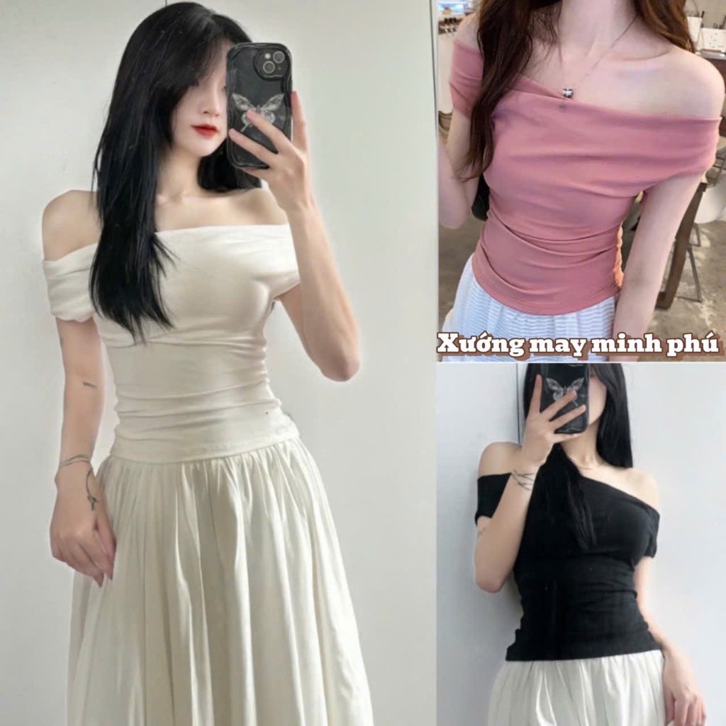 Áo kiểu trễ vai nữ phong cách tiểu thư thanh lịch chất co dãn from dáng siêu xinh ma855