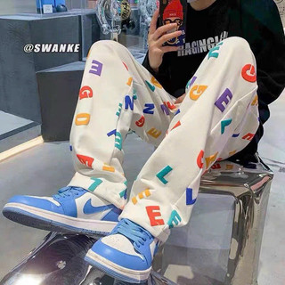 Quần 3D plaid nam nữ ống rộng