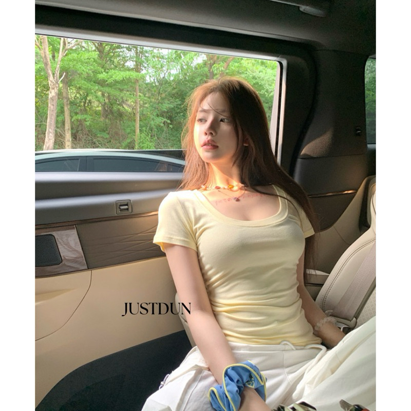 [Bản mới] Áo thun cotton cổ vuông ôm body Justdun A38 | BigBuy360 - bigbuy360.vn