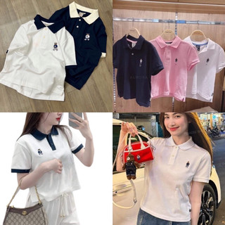 Áo Polo gấu who au Pink logo thêu hàng chuẩn
