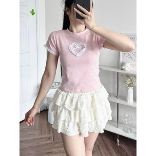 Set áo babytee tym ren đính nơ tay ngắn vải thun thái dày kèm chân váy ren xốp tầng