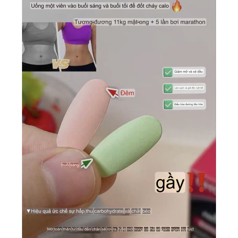 Kẹo Giảm Cân Ngày /Đêm Đậu Trắng Rau Củ Quả ,Mận Lát Đốt Cháy Mỡ,Giảm Táo Bón DHOP ~Giảm carbohydrate Chất Béo Hộp 30v