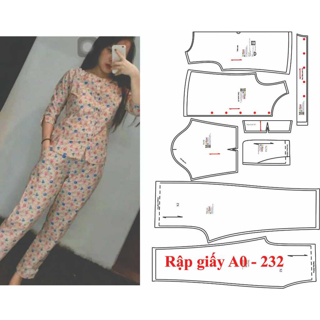 Rập giấy A0 mã 232 (BẢN VẼ) rập bộ quần lưng thun
