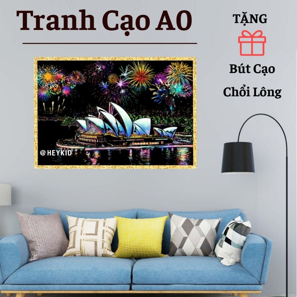 Tranh Cạo Than Tre Hàn Quốc khổ A0 size lớn - Tranh cào tự làm hình trang trí quà tặng, trang trí