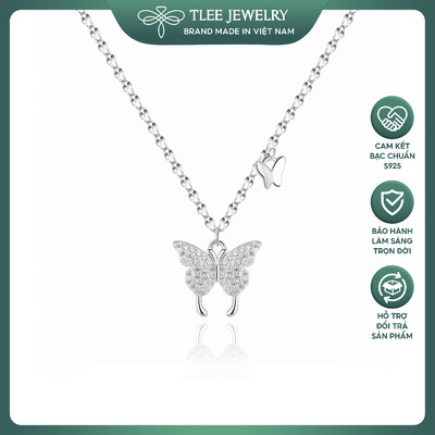 Dây chuyền bạc nữ TLEE dây hoa chặn treo mặt hồ điệp đá lấp lánh TLEE JEWELRY D0305