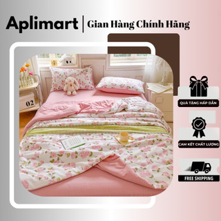 Bộ Chăn Ga Gối Cotton Đũi Mịn - Cotton Đũi Chăn Chần Phối Kẻ Siêu Xinh Hàng Nhập Khẩu Full Set 4 Món