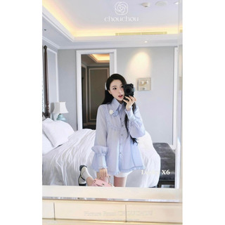 Set áo sơ mi đính hoa kèm quần trong