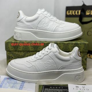 Giày Thể Thao Nam Nữ _Gucci độn đê Trăng Trơn Full Bill Box, Giày Sneaker GC đế độn cao cấp hàng full box bill