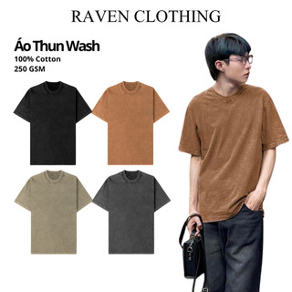 Áo thun wash trơn RAVENS 100% Cotton 250gsm chuẩn form oversize Basic