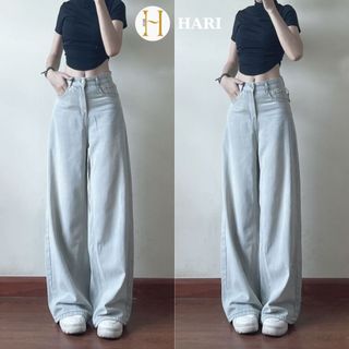 Quần jeans bò ống suông Hari form loe dáng rộng