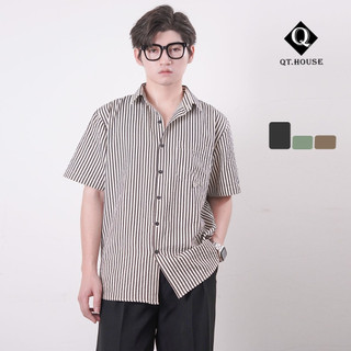 Áo Sơ Mi Nam Ngắn Tay Kẻ Sọc Form Rộng Vải Thoáng Mát Đi Biển Thiết Kế Cộc Tay Phong Cách Hàn Quốc SMN02