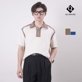 Áo Polo Nam Qthouse Khóa Kéo Zip Form Rộng Basic Hàn Quốc Chất Liệu Vải  Tổ Ong Cotton POLO08