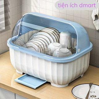 kệ úp bát đĩa bontra có nắp đậy tiện lợi, giá để bát đũa nhựa cao cấp có khay hứng nước 6154