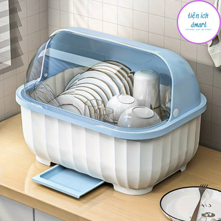 kệ để bát đĩa nhựa cao cấp bontra có khay hứng nước tiện lợi, chạn bát đũa có nắp 6154
