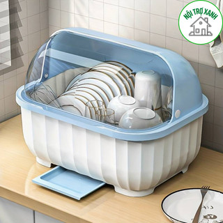 kệ úp bát đĩa có nắp đậy tránh bụi bẩn, chạn bát bontra nhựa cao cấp kèm khay ráo nước 6154