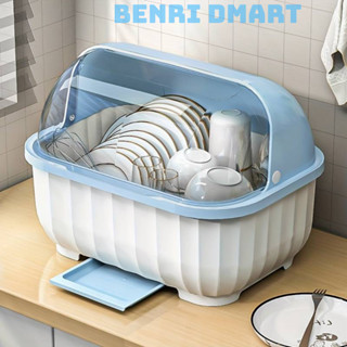 kệ úp bát đũa nhựa cao cấp bontra có nắp đậy chống bụi tiện dụng, trạn bát có khay ráo nước 6154