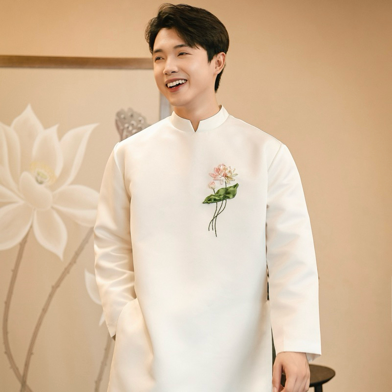 [Sen] Áo dài nam OAO hoạ tiết Sen thêu Ruy băng thủ công