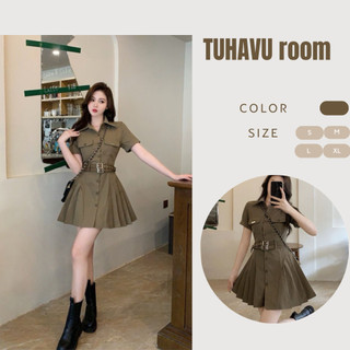 Đầm ngắn xếp ly phối thắt lưng thời trang dễ thương cho nữ Tuahvu Room