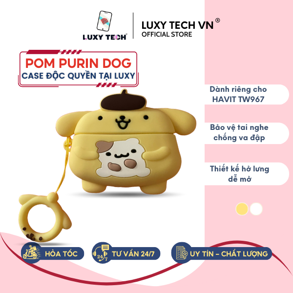 【ỐP POM PURIN DOG】Case Vỏ Ốp HAVIT TW967 Bao Đựng Tai Nghe Không Dây Bluetooth TrueWireless Cao Cấp,