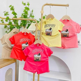  COMBO 3 BỘ KHÁC MÀU_BỘ CỘC TAY TRA SỮA SWEET SIÊU DỄ THƯƠNG CHO BÉ 7-18KG. XƯỞNG MAY QUANG VINH 