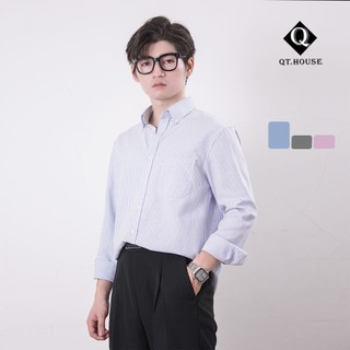 Áo Sơ Mi Dài Tay Qthouse Sọc Xanh Kẻ Oxford Form Ragularfit cổ Button down QTSM03 Menswear Nam
