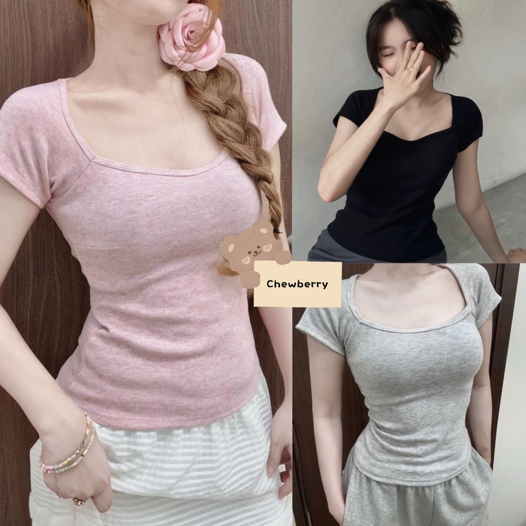 Áo Croptop Tay Ngắn Dáng Cúp Ngực Cổ Thuyền Ôm Body Nữ | BigBuy360 - bigbuy360.vn