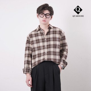 Áo Sơ Mi Nam Tay Dài Flannel Kẻ Caro Form Rộng QTSM06 Menswear Nam