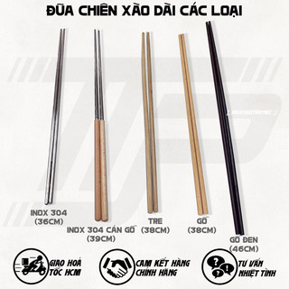 Đũa chiên dài các loại - đũa chiên gỗ / gỗ đen / tre / inox 304 / inox 304 cán gỗ - đũa chiên xào dài