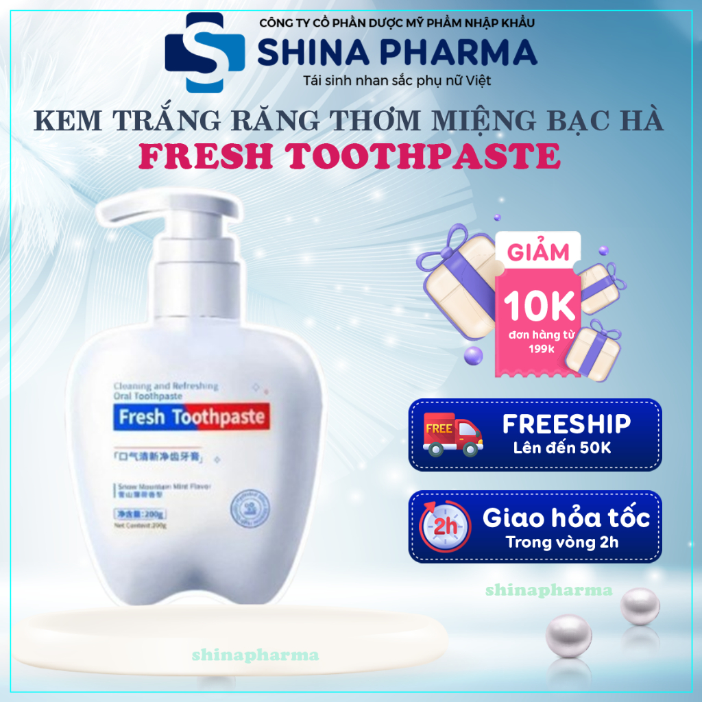 Kem Đánh Răng Fresh Toothpaste - Kem Đánh Bật Cao Răng, Ố Vàng,Trắng Sáng, Thơm Miệng, Hết Hôi Miệng Fresh Toothpaste