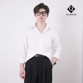 Áo Sơ Mi Nam Tay Dài Qthouse Trắng Trơn Form Ragularfit Cổ Bẻ Phong Cách Hàn Quốc QTSM02 Menswear Nam