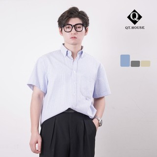 Áo Sơ Mi Nam Ngắn Tay Qthouse Kẻ Sọc Xanh Oxford Form Ragular fit Cộc Tay Phong Cách Hàn Quốc SMN04