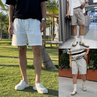 Quần short đũi nam kaf, quần cộc cạp chun linen ống suông - gate6 - 5213