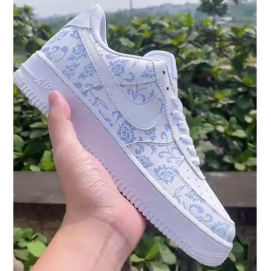 Giày sneaker AF1 Trắng Đổi Màu UV Hot Trend, Giày Trắng Xanh Cặp Đế Sứ Trắng Cảm Biến Nhiệt Độ Nổi Hoa Văn